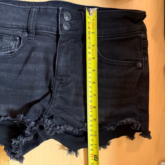 American Eagle Next Level Stretch Blk Denim Shorts Women’s Sz 4 High Rise Frayed - Picture 12 of 13